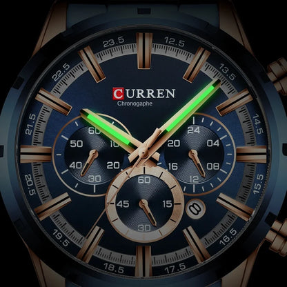 Orologio da uomo CURREN – Cronografo sportivo di lusso, movimento al quarzo, interamente in acciaio, impermeabile