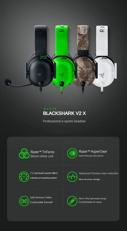 RAZER BLACKSHARK  V2 X Headphones sports Game Headset with Microphone 7.1 Surround Sound Video Gaming Earphone Wired for PC PS4