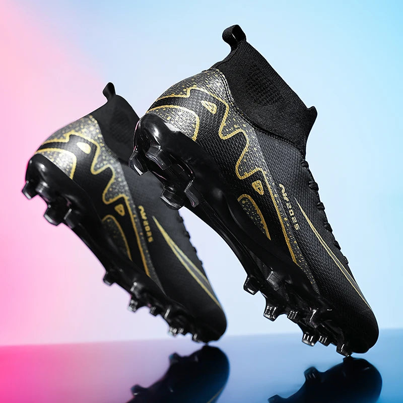Men High Top Soccer Cleats Anti Slip Wear Resistant Firm Ground Breathable Comfortable Outdoor Grass Field Training Athletic