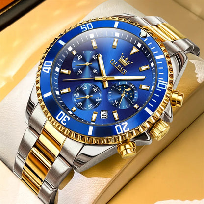 Orologio OLEVS da uomo, marchio di lusso, orologio militare al quarzo dorato, impermeabile, datario luminescente, cassa in acciaio inossidabile.
