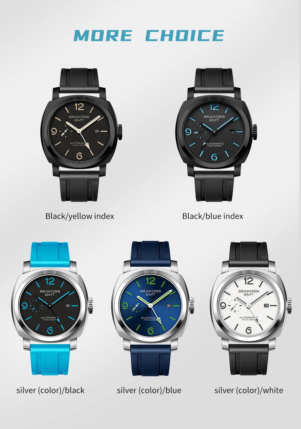 SEAKOSS 100m Diving Men GMT Automatic Mechanical Watches 1963 Clock 2557 Seagull Movement Super Luminous Sapphire Wristwatches