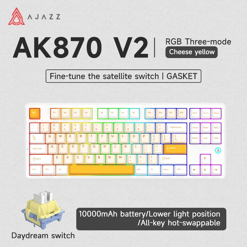 Ajazz AK870 V2 Gaming Mechanical Keyboard is a Hot-Swappable RGB Wired Gaming Keyboard Suitable for Various Scenarios on Laptops