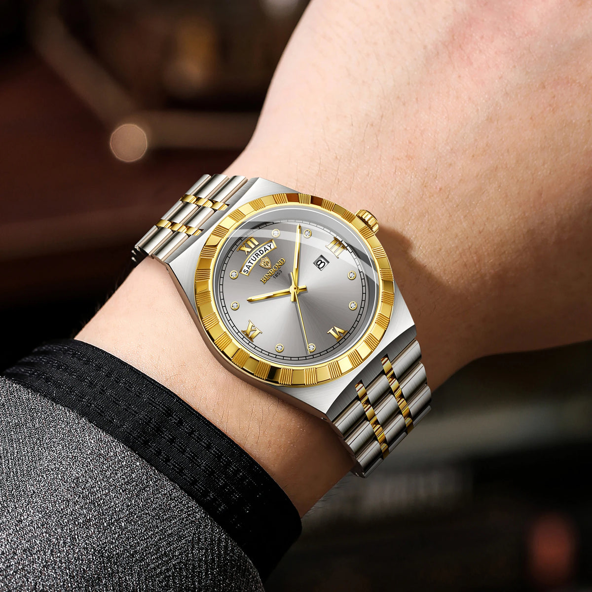 Orologio da uomo del marchio originale BINBOND – Orologio da polso al quarzo, modello di lusso, impermeabile e luminescente.