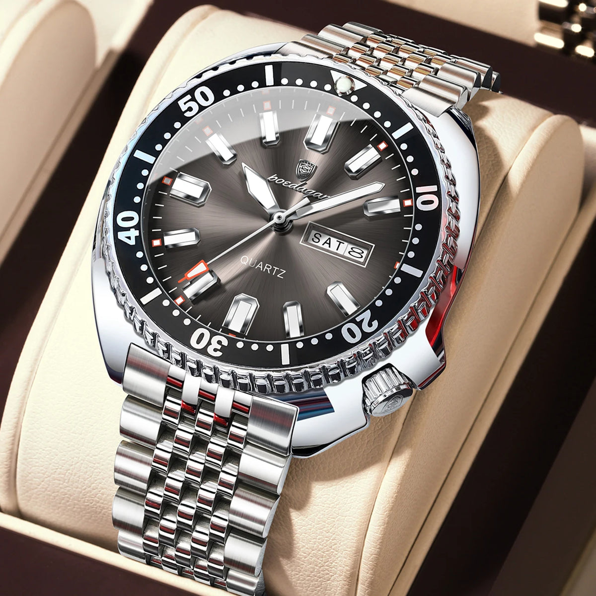 Orologio da uomo POEDAGAR di lusso, stile business, con data e giorno della settimana, impermeabile e luminescente, in acciaio inossidabile e con movimento al quarzo.