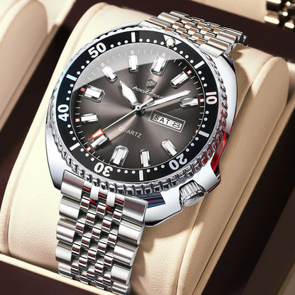 Orologio da uomo POEDAGAR di lusso, stile business, con data e giorno della settimana, impermeabile e luminescente, in acciaio inossidabile e con movimento al quarzo.