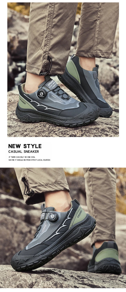 Rotary Buckle Men's Trekking Sneakers Outdoor Platform Hiking Shoes Men Sports Shoes Comfortable Non-slip Climbing Walking Shoes