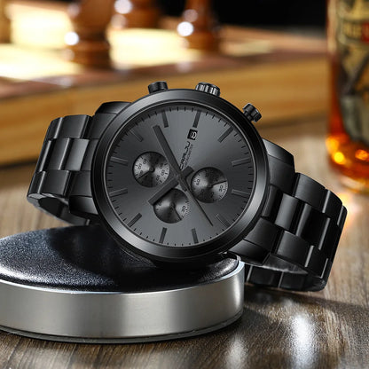 Orologio da uomo CRRJU – Cronografo in acciaio inossidabile, impermeabile, con datario, movimento al quarzo analogico, stile elegante e professionale