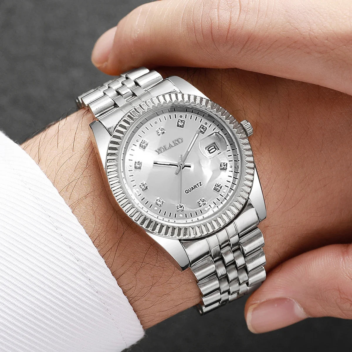 Montre-bracelet de luxe pour homme à quartz avec calendrier, tendance, strass, en acier, montre d'affaires pour homme, Reloj Hombre, cadeau (sans boîte)