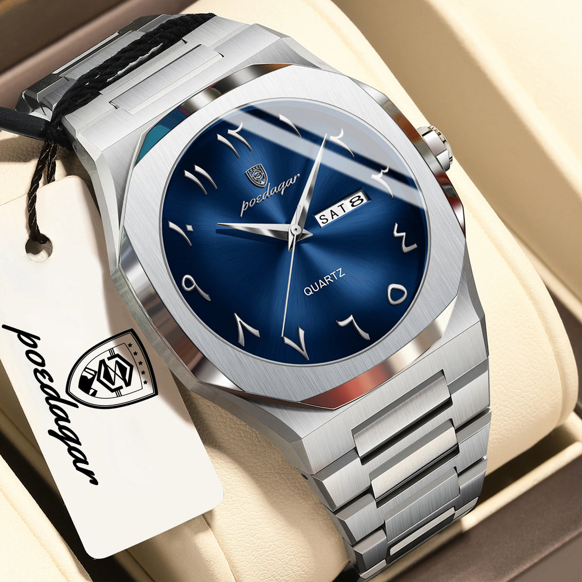POEDAGAR luxe herenhorloge, waterdicht, roestvrij staal, quartz, week- en datumweergave, zakelijke herenhorloges, Reloj Hombre