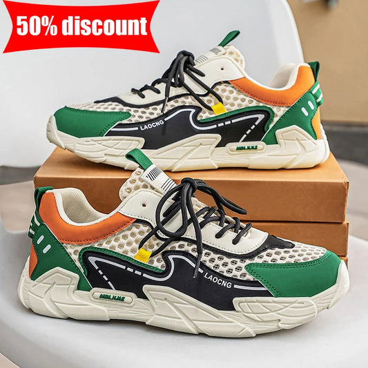 Mens Sports Shoes Summer Mesh Casual Fashion Lace Up Walking Shoes 2026 New Youth Daily Commuting Comfortable Versatile Sneakers