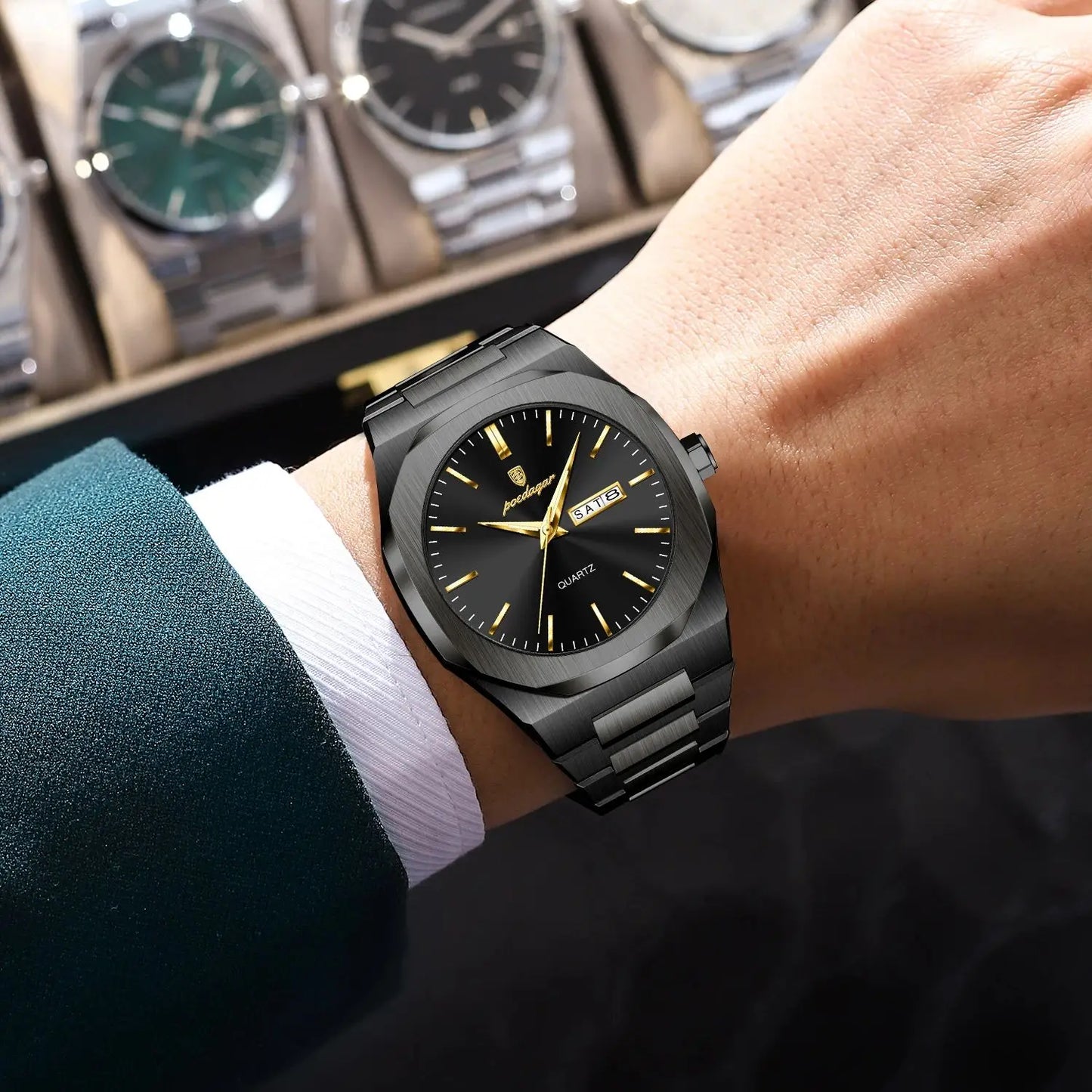 POEDAGAR Fashion Brand Male Watch Waterproof Luminous Stainless Steel Watches For Men Date Week Casual Quartz Men's Clock Reloj