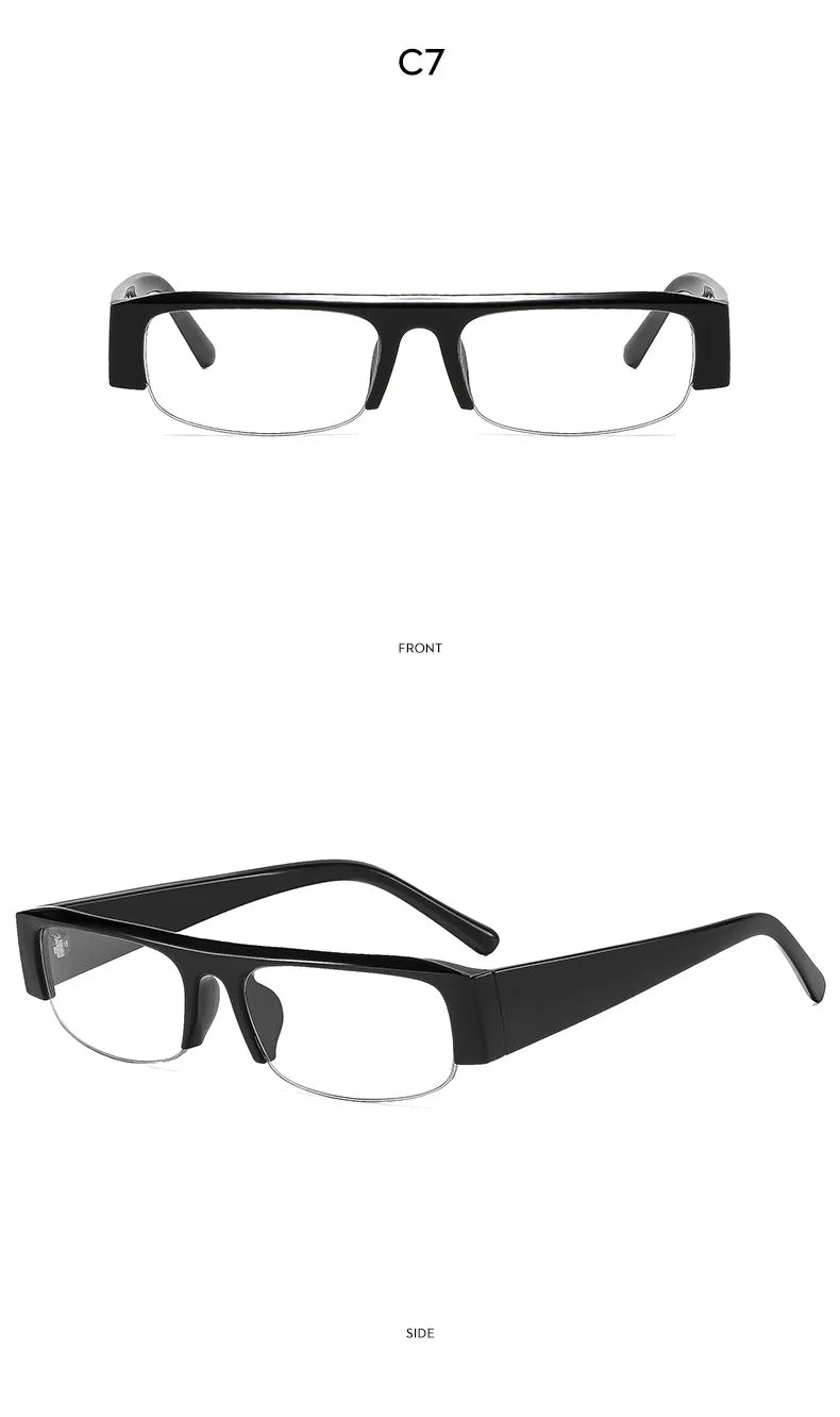 Vintage-Sonnenbrille mit kleinem, rechteckigem Halbrahmen in Schwarz, Leopardenmuster und Farbverlauf – trendige Damen-Sonnenbrille zum Autofahren