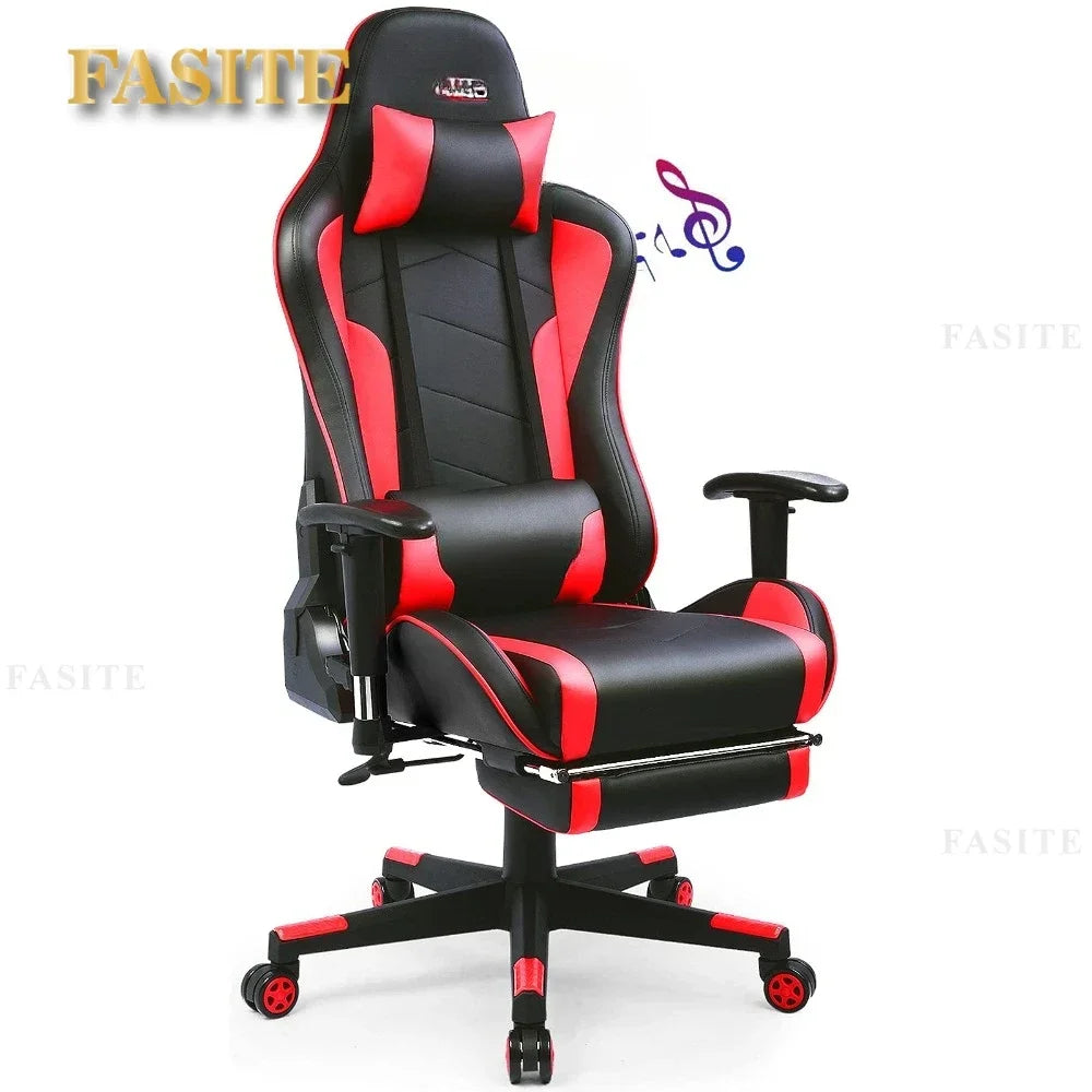 Gaming Chair with Footrest Speakers Video Game Chair Bluetooth Music Heavy Duty Ergonomic Computer Office Desk Chair Red