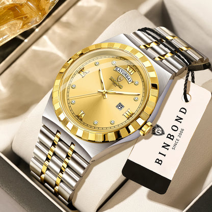 Orologio da uomo del marchio originale BINBOND – Orologio da polso al quarzo, modello di lusso, impermeabile e luminescente.