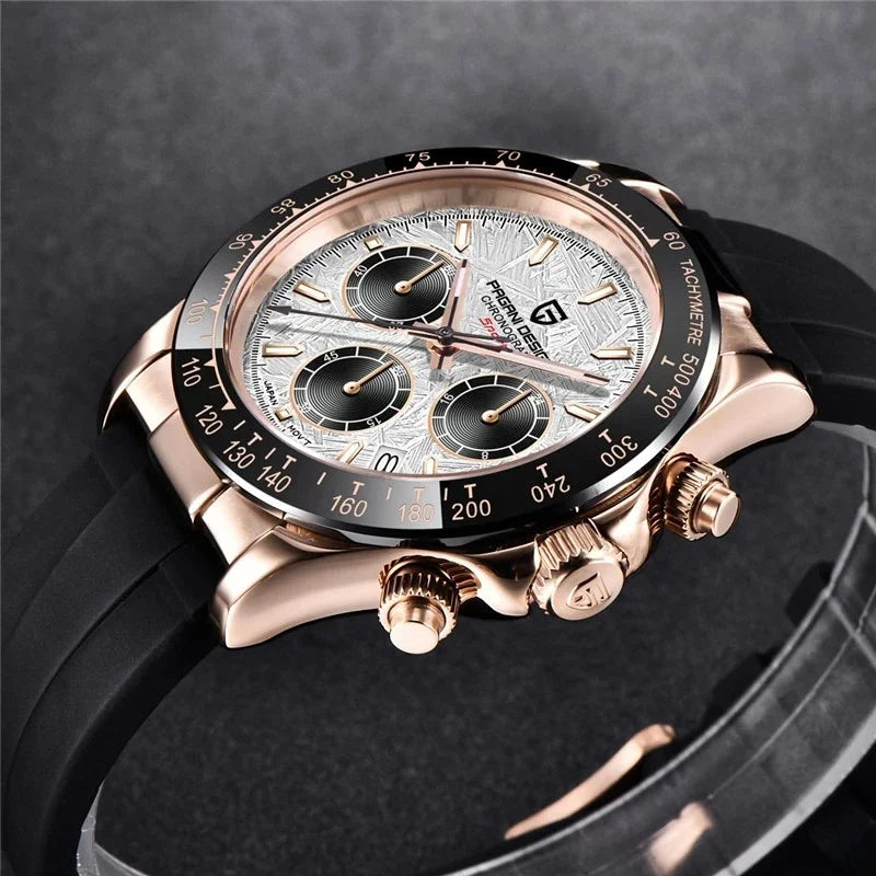 Originale neue PAGANI DESIGN PD-1664 Luxus-Herrenuhr mit japanischem VK63-Quarzwerk, Saphirglas, wasserdichtem Chronographen, Gold