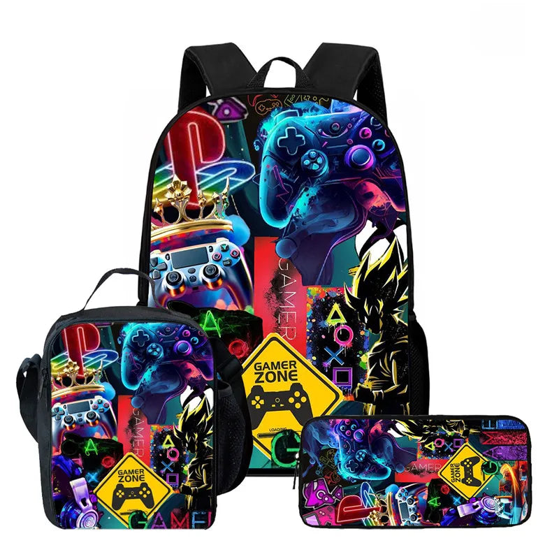 Fortnite Cartoon 3pcs Backpack Set for Boys Girls Unisex Including School Bag Lunch Bag Pencil Case Suitable for ages 5-8