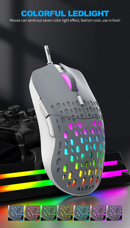 OnePlus G701 Wired 6 Keys Mouse Honeycomb Perforated Colorful Lighting Gaming And Office For Microsoft Windows Apple IOS System