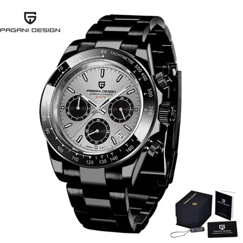 Originale neue PAGANI DESIGN PD-1664 Luxus-Herrenuhr mit japanischem VK63-Quarzwerk, Saphirglas, wasserdichtem Chronographen, Gold