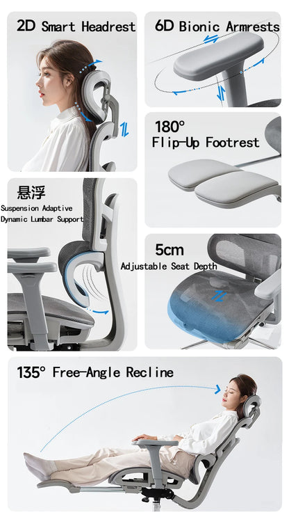 2025 New Ergonomic Office Chairs Gaming Chair Desk Seats Home Seat With Footrest Lumbar Support For Comfortable Long Sitting