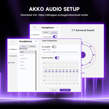 AKKO Verge S9 E-Sports Headset with Mic Quad-Mode Gaming Headphone 7.1 Channel Surround Sound Pro-Tuned FPS Audio 53mm Driver