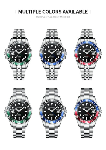 Orologio da uomo GUANQIN GMT 2025, nuovo orologio automatico da uomo NH34, meccanico da polso, vetro zaffiro, acciaio inox, per mancini