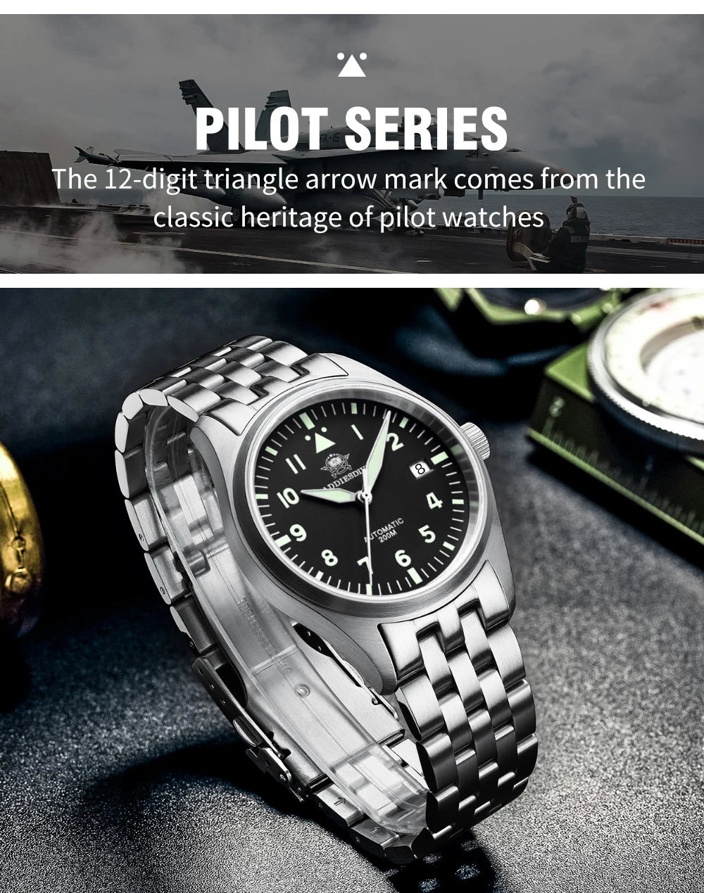 ADDIESDIVE Fashion Retro Personalized Watches 200m Waterproof C3 Luminous Steel Watch Sapphire Glass Mechanical Analog Watches