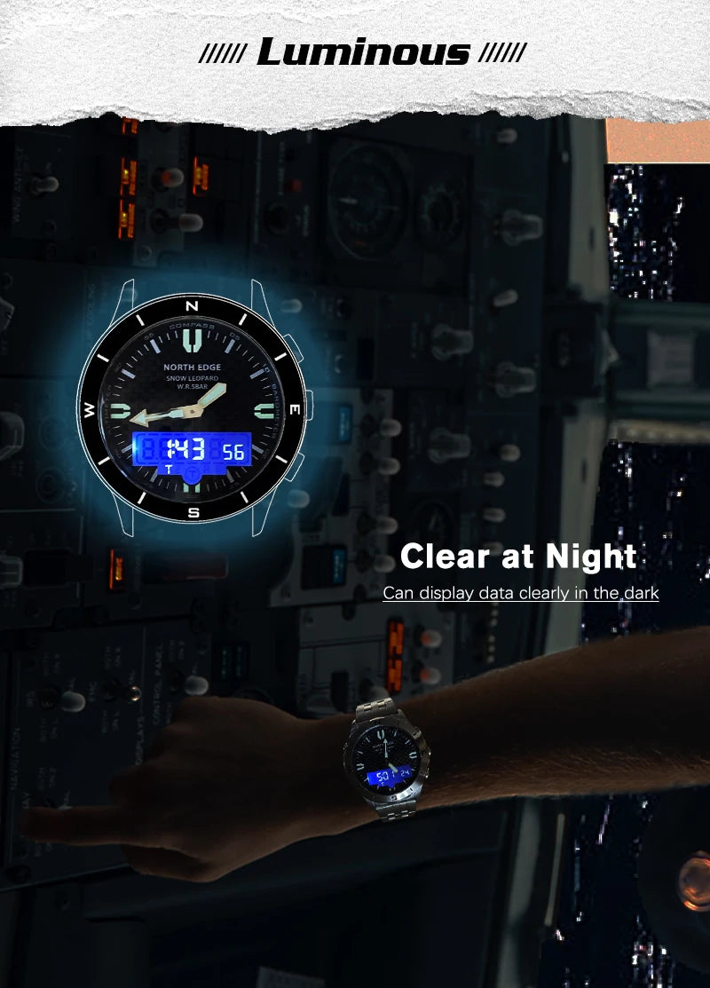 NORTH EDGE Men's Sports Digital Watch Waterproof 50M Altimeter Barometer Compass Business Luxury Men's Watch Outdoor Smartwatch