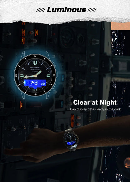 NORTH EDGE Men's Sports Digital Watch Waterproof 50M Altimeter Barometer Compass Business Luxury Men's Watch Outdoor Smartwatch