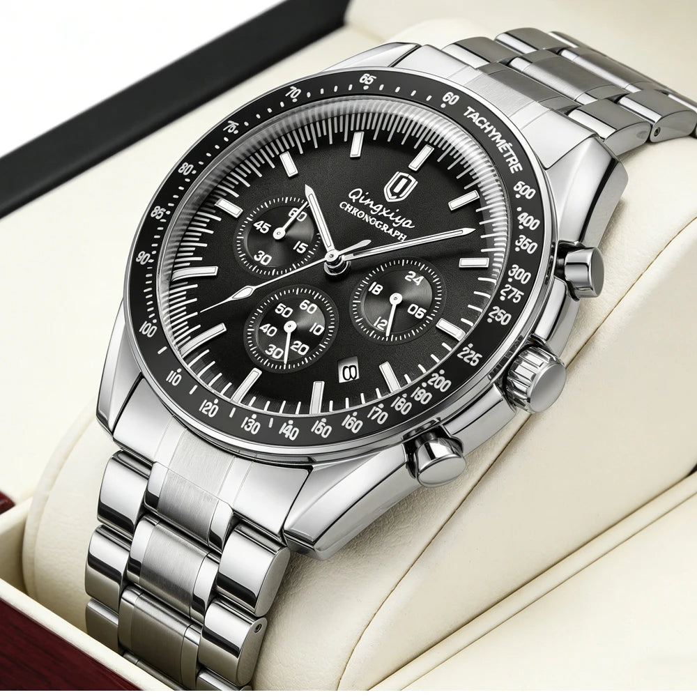 Orologio al quarzo da uomo, di marca di lusso, impermeabile e luminescente, in acciaio inossidabile, dotato di cronografo 24 ore e datario – Elegante orologio da uomo
