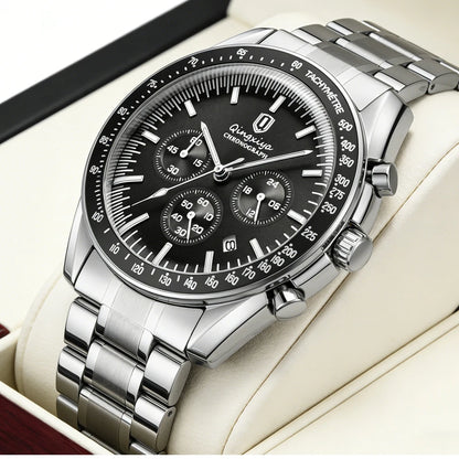 Orologio al quarzo da uomo, di marca di lusso, impermeabile e luminescente, in acciaio inossidabile, dotato di cronografo 24 ore e datario – Elegante orologio da uomo