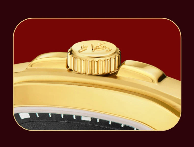 Montre mécanique vintage Shanghai Square, montre automatique pour homme en or 24 carats, boîtier de 38 mm, acier inoxydable 316L, montre-bracelet de luxe SH030