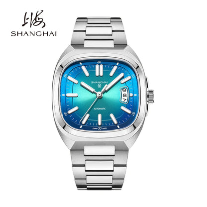 Montre pour homme Shanghai Watch, mécanique automatique, cadran carré, luminescente, étanche jusqu'à 50 m, affichage de la date, montre-bracelet décontractée SH018