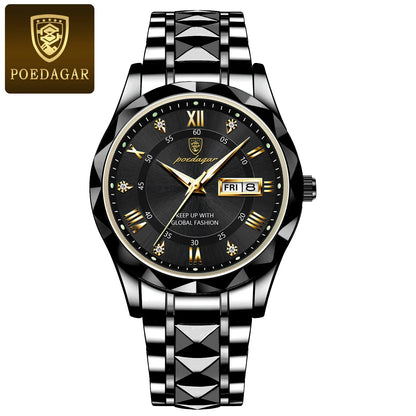Orologio da uomo POEDAGAR Business Luxury, impermeabile, in acciaio inossidabile, luminescente, con data e giorno della settimana, stile sportivo, al quarzo.