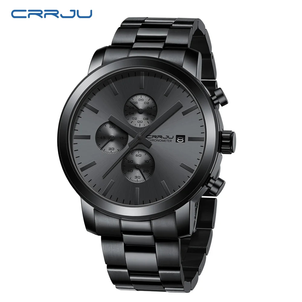 Orologio da uomo CRRJU – Cronografo in acciaio inossidabile, impermeabile, con datario, movimento al quarzo analogico, stile elegante e professionale