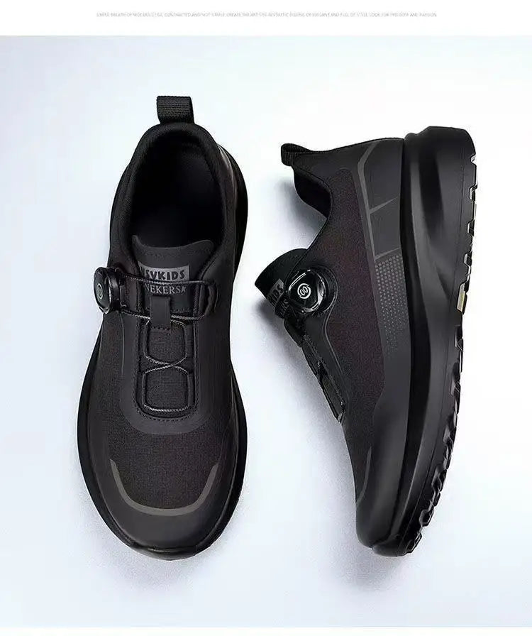 Chaussures de course décontractées noires pour hommes, bouton rotatif, antidérapantes, semelle épaisse, baskets d'extérieur