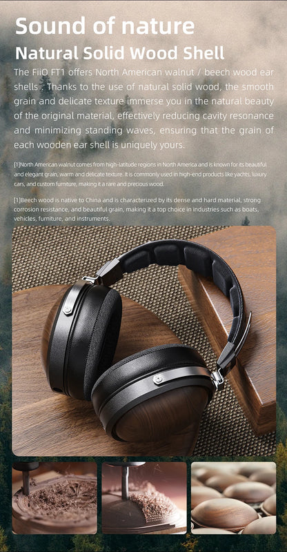FiiO FT1 Headphones Professional Monitor North American Walnut HIFI Music Wired Headset Shanling