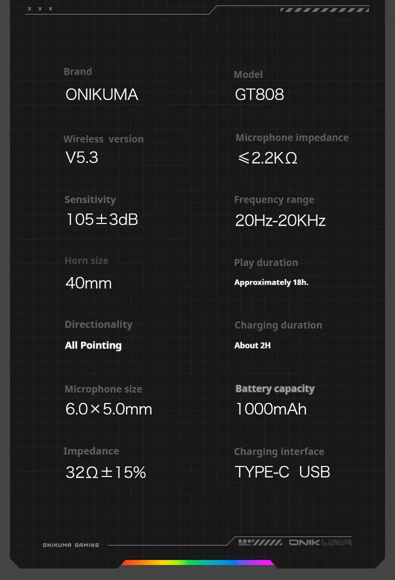 ONIKUMA Wireless Gaming Headset 2.4G/Wired/Bluetooth 3 Modes Bendable HD Mic Soft Ear Pads Immersive Sound for PC/PS4/5 GT808