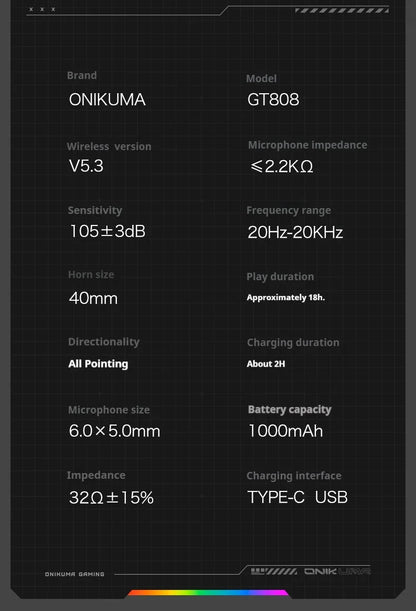 ONIKUMA Wireless Gaming Headset 2.4G/Wired/Bluetooth 3 Modes Bendable HD Mic Soft Ear Pads Immersive Sound for PC/PS4/5 GT808