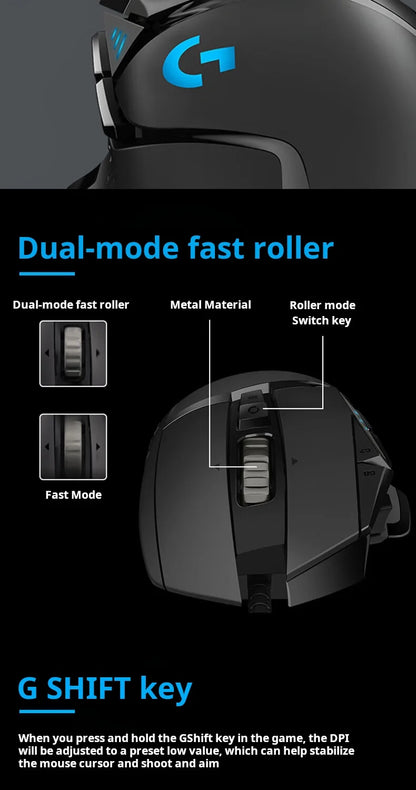 Logitech G502 HERO High Performance Wired Gaming Mouse HERO 25K Sensor 25,600 DPI RGB Adjustable Weights 11 Buttons PC/Mac Mouse