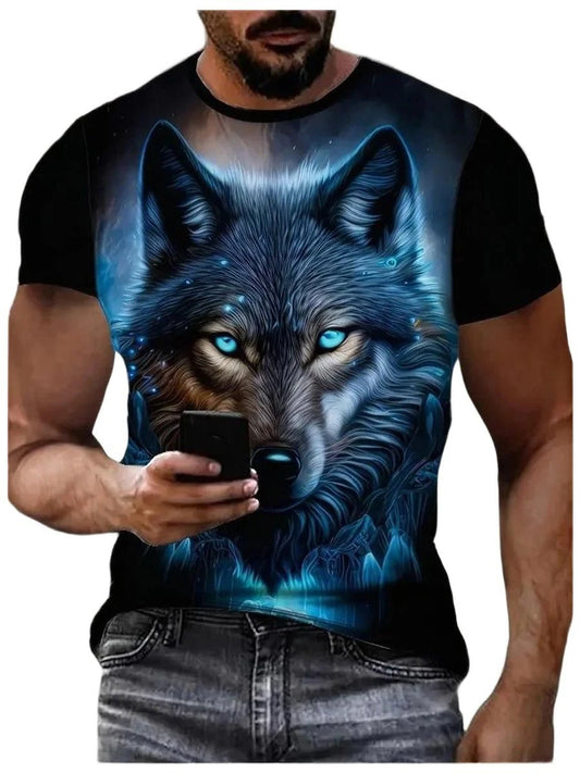 Summer Wolf Animal 3D Print T-Shirts Men Women Hip-hop Short Sleeve T Shirt Casual Oversized Harajuku Y2K Tops Tees Men Clothing