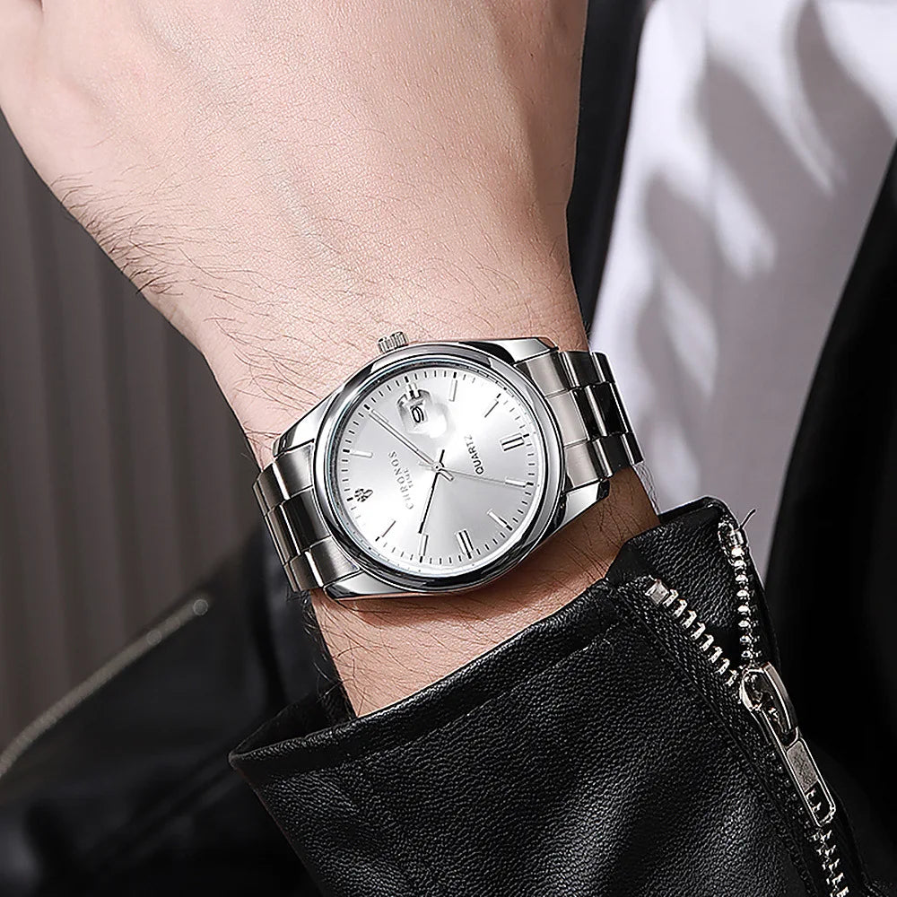 Relógio de pulso para homem CHRONOS – Marca de luxo, estanque, luminoso, com indicador de data, em aço inoxidável, com movimento de quartzo.