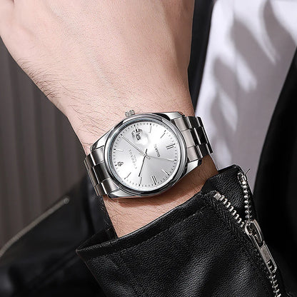 Relógio de pulso para homem CHRONOS – Marca de luxo, estanque, luminoso, com indicador de data, em aço inoxidável, com movimento de quartzo.
