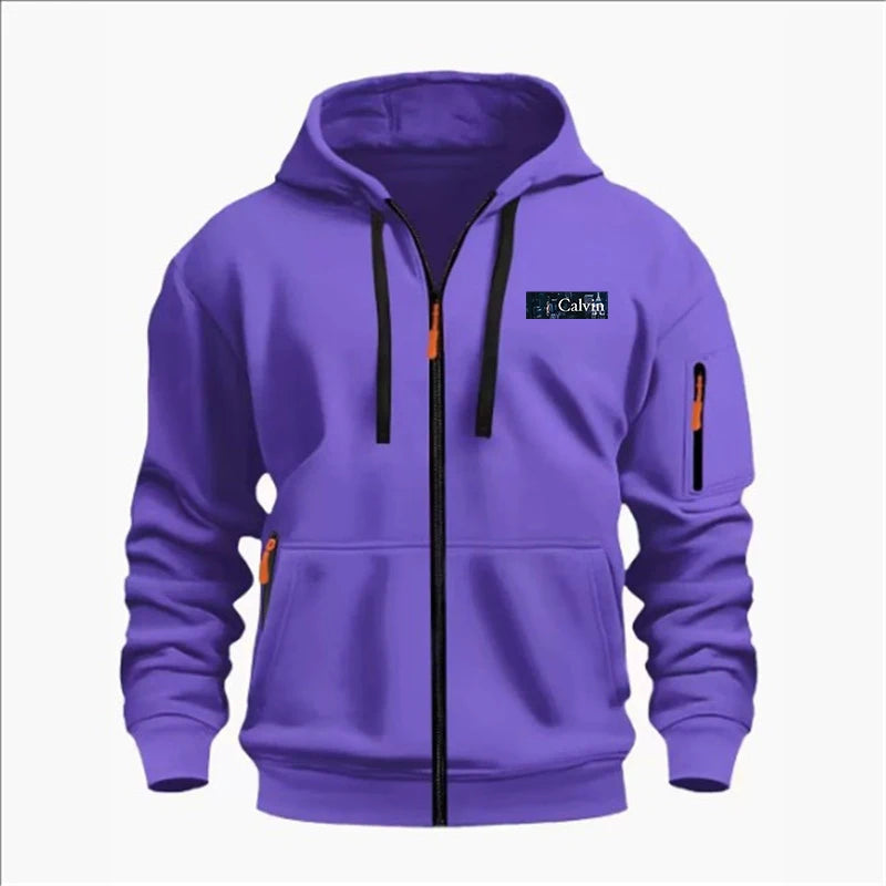 Men's Sweatshirts with Zipper Pockets Thin Solid Color Half Tracksuit Casual Outdoor Hooded Tracksuit Long Sleeve Jacket Coats