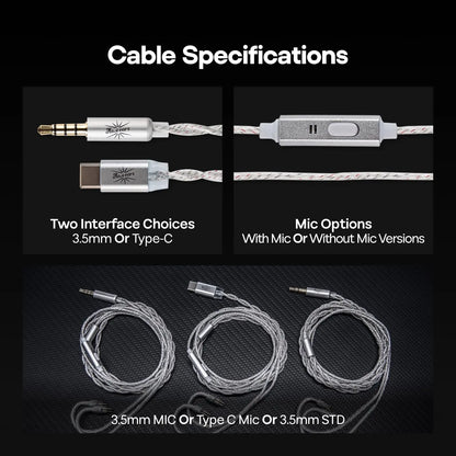 Kiwi Ears Belle 10mm DLC Dynamic Driver in-Ear Monitor, HiFi Wired Earbuds with Dual Silver-Plated Cables, Professional  linsoul