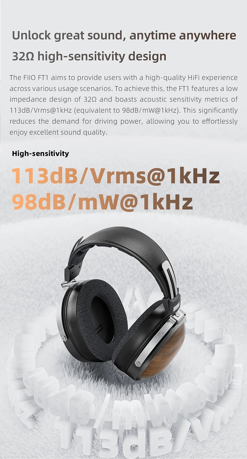 FiiO FT1 Headphones Professional Monitor North American Walnut HIFI Music Wired Headset Shanling