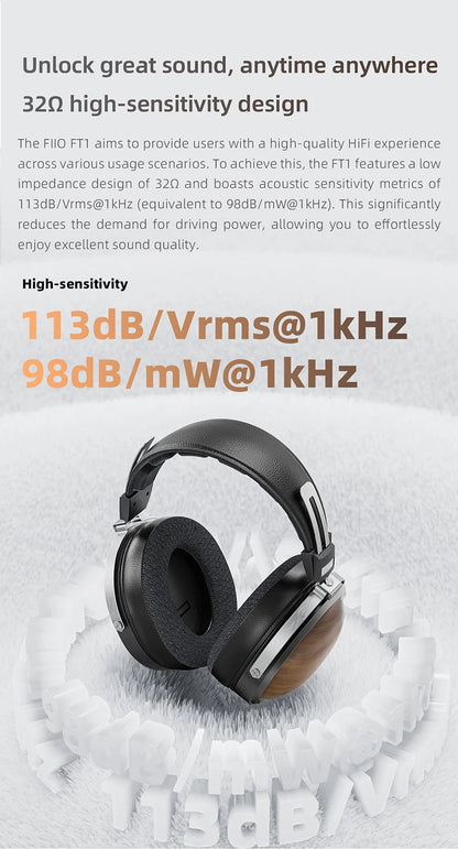 FiiO FT1 Headphones Professional Monitor North American Walnut HIFI Music Wired Headset Shanling
