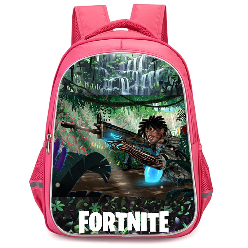 16" Fortnite Cartoon Red Backpack Unisex Dual Zipper Large Capacity School Bag Kids Bookbag Boys Girls Ages 5-8