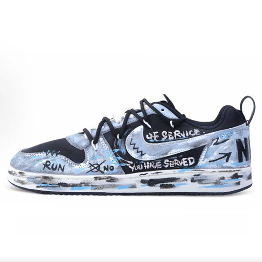 Custom Sneakers Nike Court Borough Drippy for Men Gray Area Theme American Retro Style Hand-drawn Graffiti Remake Versatile