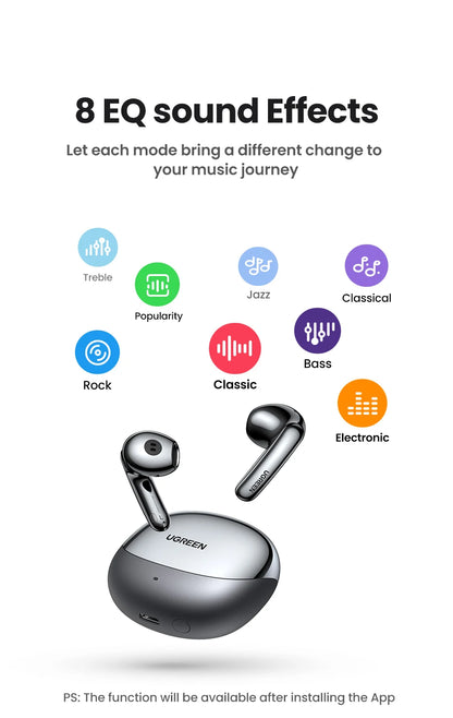 UGREEN ANC Semi-open TWS Adaptive Active Noise Cancelling Earbuds LDAC Hi-Res Audio Wireless Bluetooth Earphones Headphones