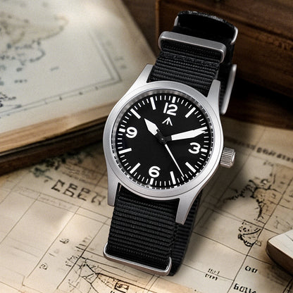 Militado ML05 36912 Watch VH31 Sweep Seconds Movement Dome Sapphire Crystal Watch High Transparency AR Coated 38mm Vintage Watch